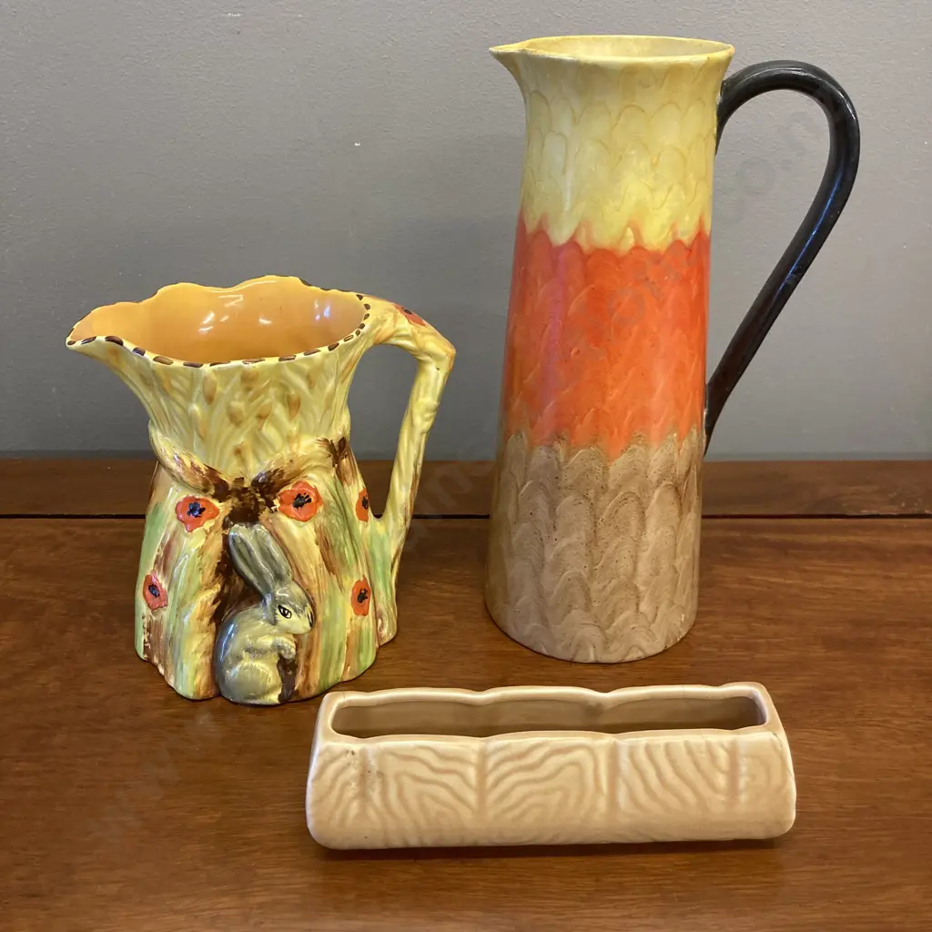 Vintage 1930s Burleigh Ware Rabbit Jug, 14cm, SylvaC 1965 Log Vase (AF), Art Deco Empire Ivory Ware Jug Vase, 23.5cm Image 1++